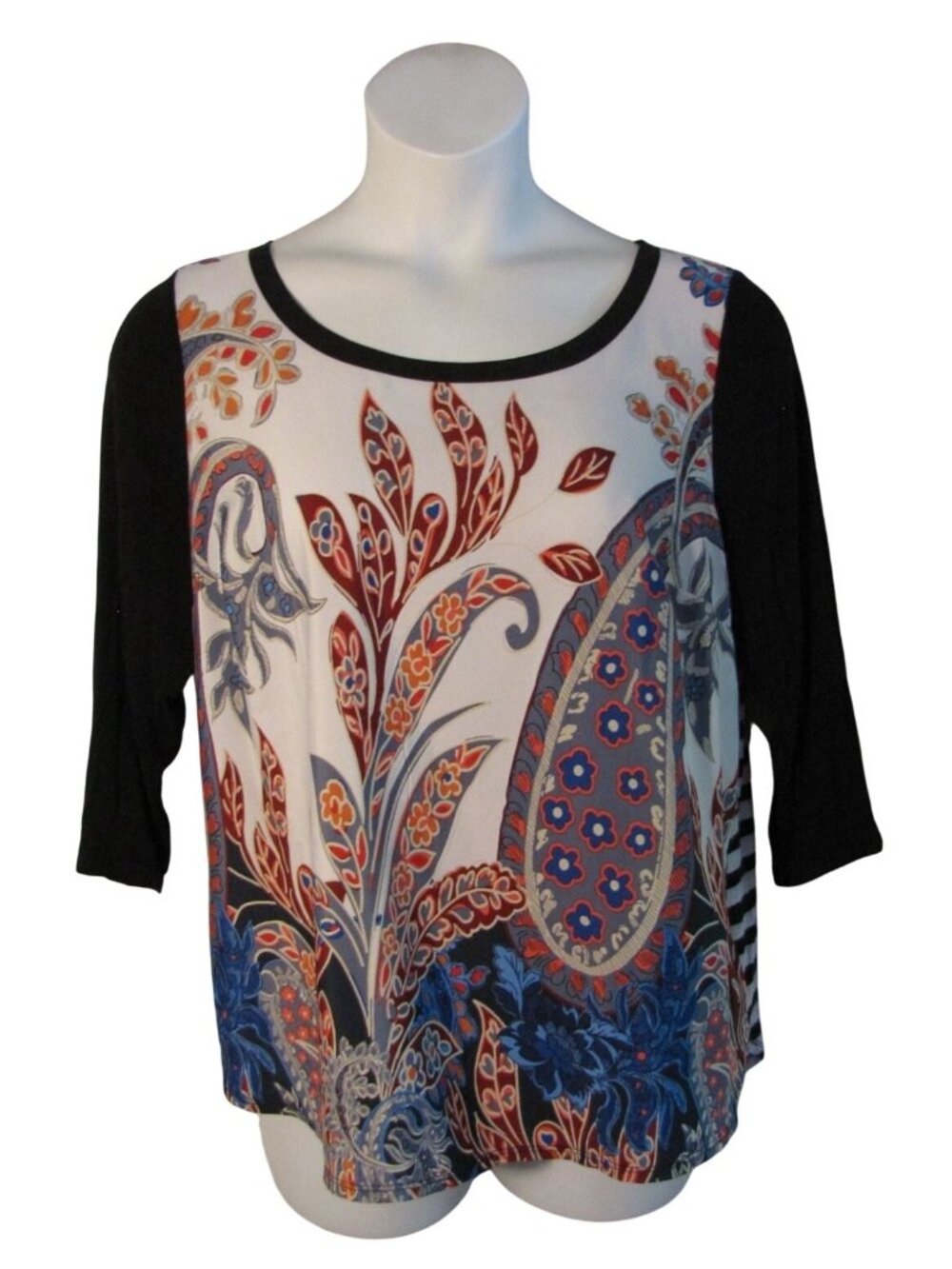 Lane Bryant 14/16 1X Black Blue Orange Paisley Shirt Top Stretch